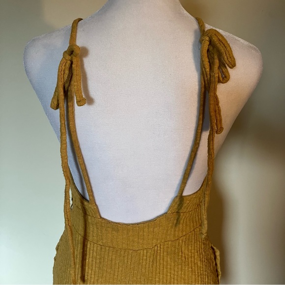 Free People Beach Mustard Yellow Rib Knit Sunbaked Mini Dress size Small - Picture 5 of 7